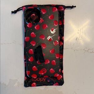 iPhone 15 Plus Loopy Cherry Pattern Phone Case - Black and Red